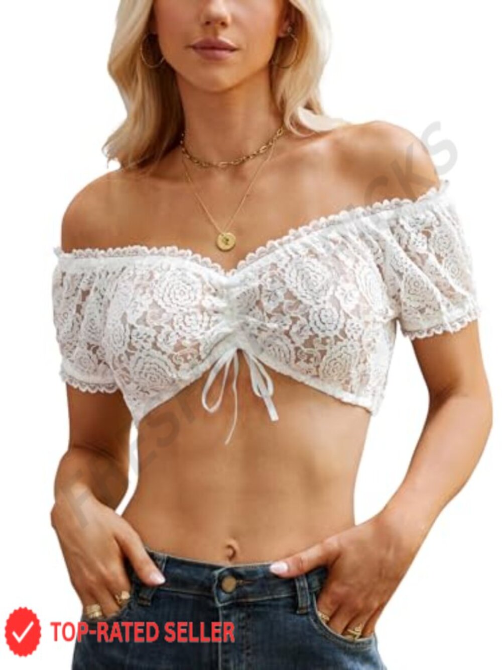 Women's Bavarian Dirndl Blouse Lace Detail Oktoberfest Costume Top